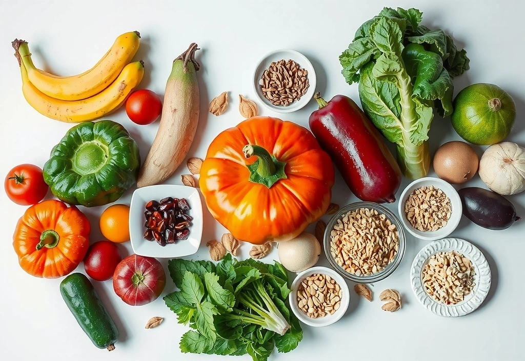 O masă plină cu legume proaspete și cereale integrale