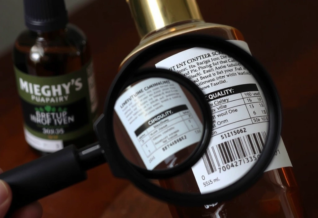 Lupă examinând o etichetă de produs