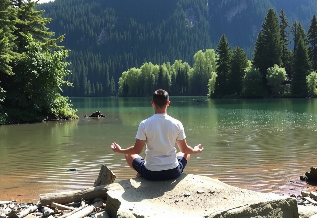 Persoană meditând într-un cadru natural liniștit