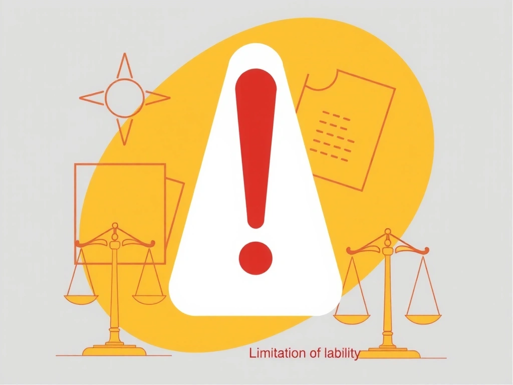 Ilustrație cu un semn de exclamare mare, simbolizând avertisment și limitarea răspunderii