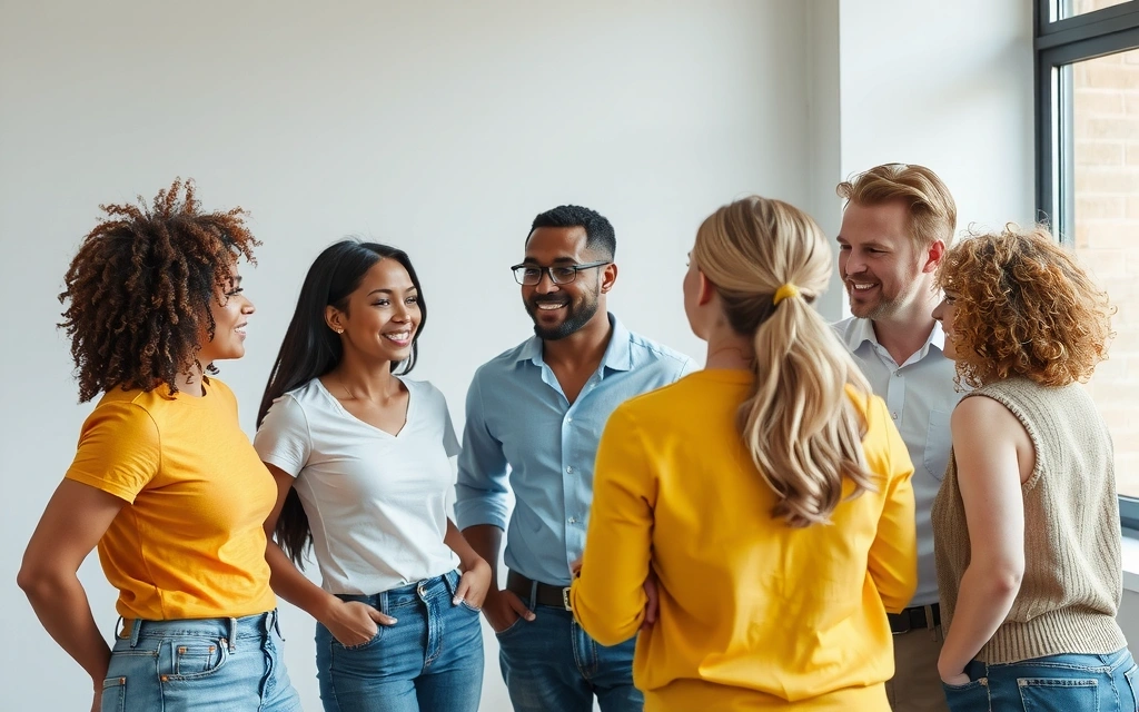 Imagine cu un grup de oameni discutând, simbolizând comunitate și suport